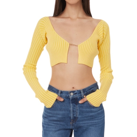 JACQUEMUS Yellow Le Raphia 'La Maille Pralu’ Cardigan - Picture 4 of 13